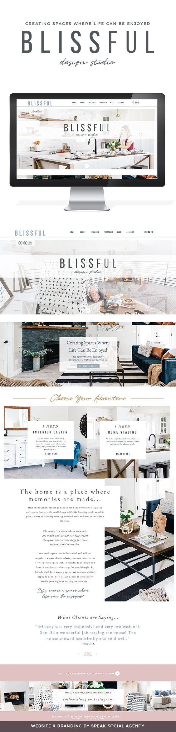 Website-Pinterest Blissful Design Studio Logo and Website by Speak Social - minimal, modern, chic interior design website. Showit website designs