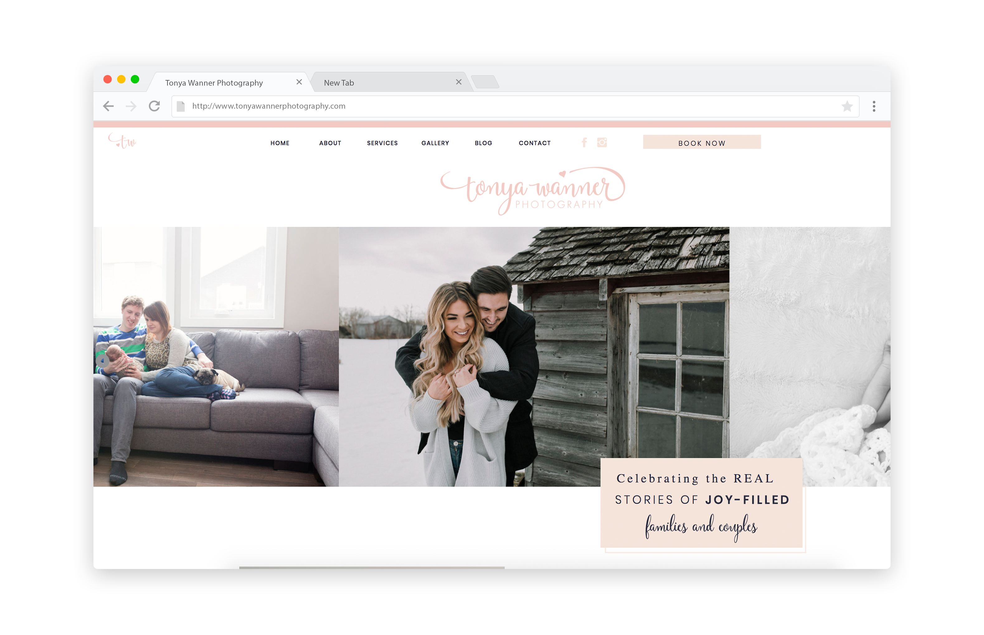 HomePage-Mockup Showit website design for photographer - feminine, pink website for newborn, maternity and family photographer