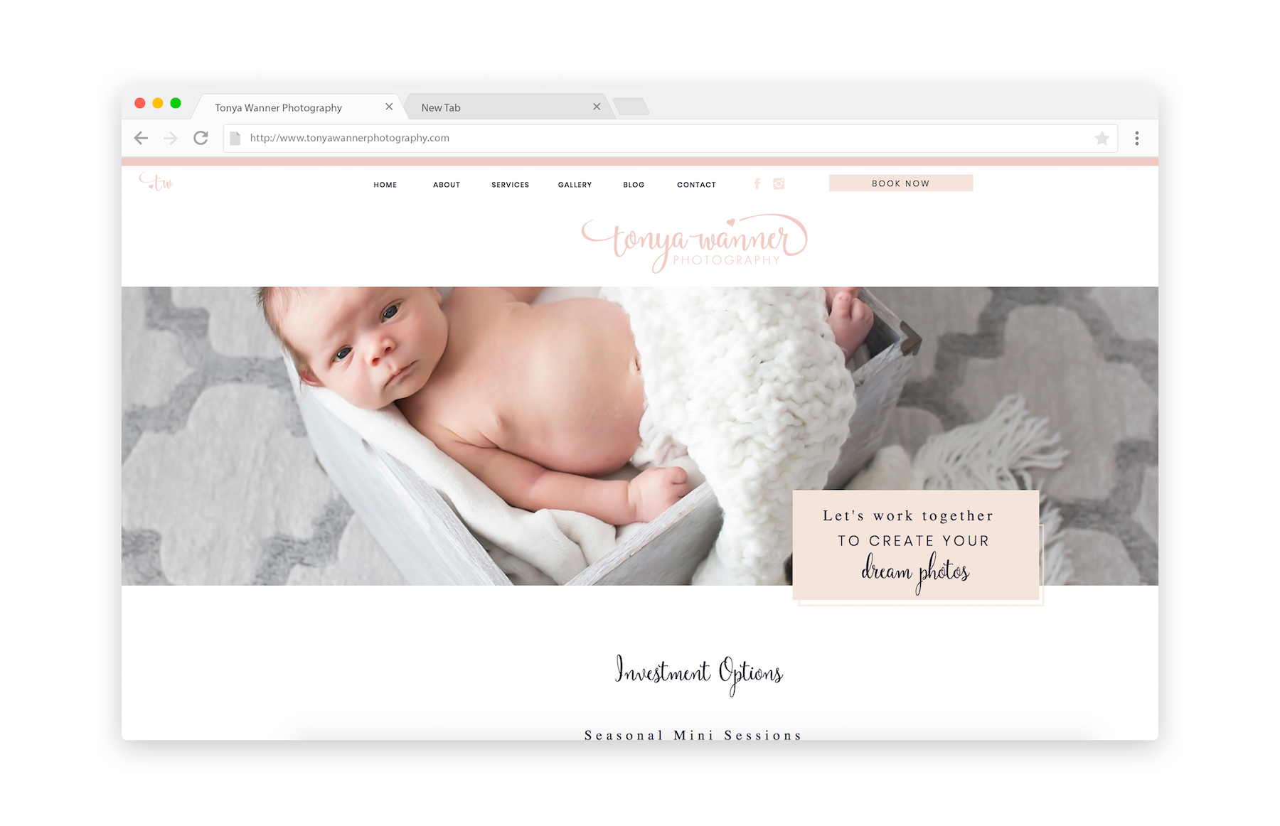ServicesPage-Mockup Showit website design for photographer - feminine, pink website for newborn, maternity and family photographer