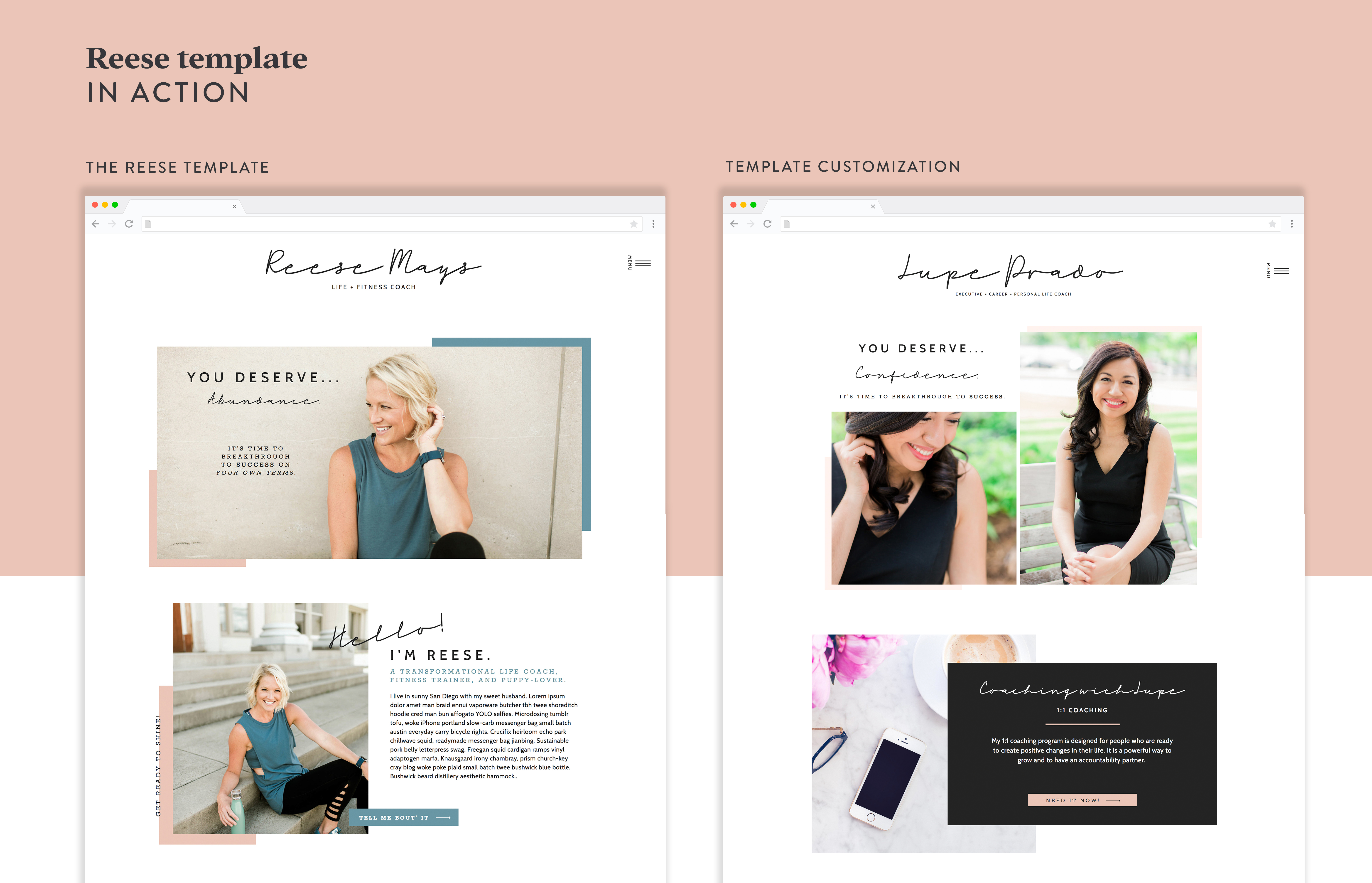 Elizabeth McCravy Website Template in Use - Lupe Prado Executive Coach These website templates are versatile, easy to use, and totally uniquely you! Beautiful life coach website templates on the Showit5 platform! This template is excellent for coaches, consultants, educators, and personal brand businesses.