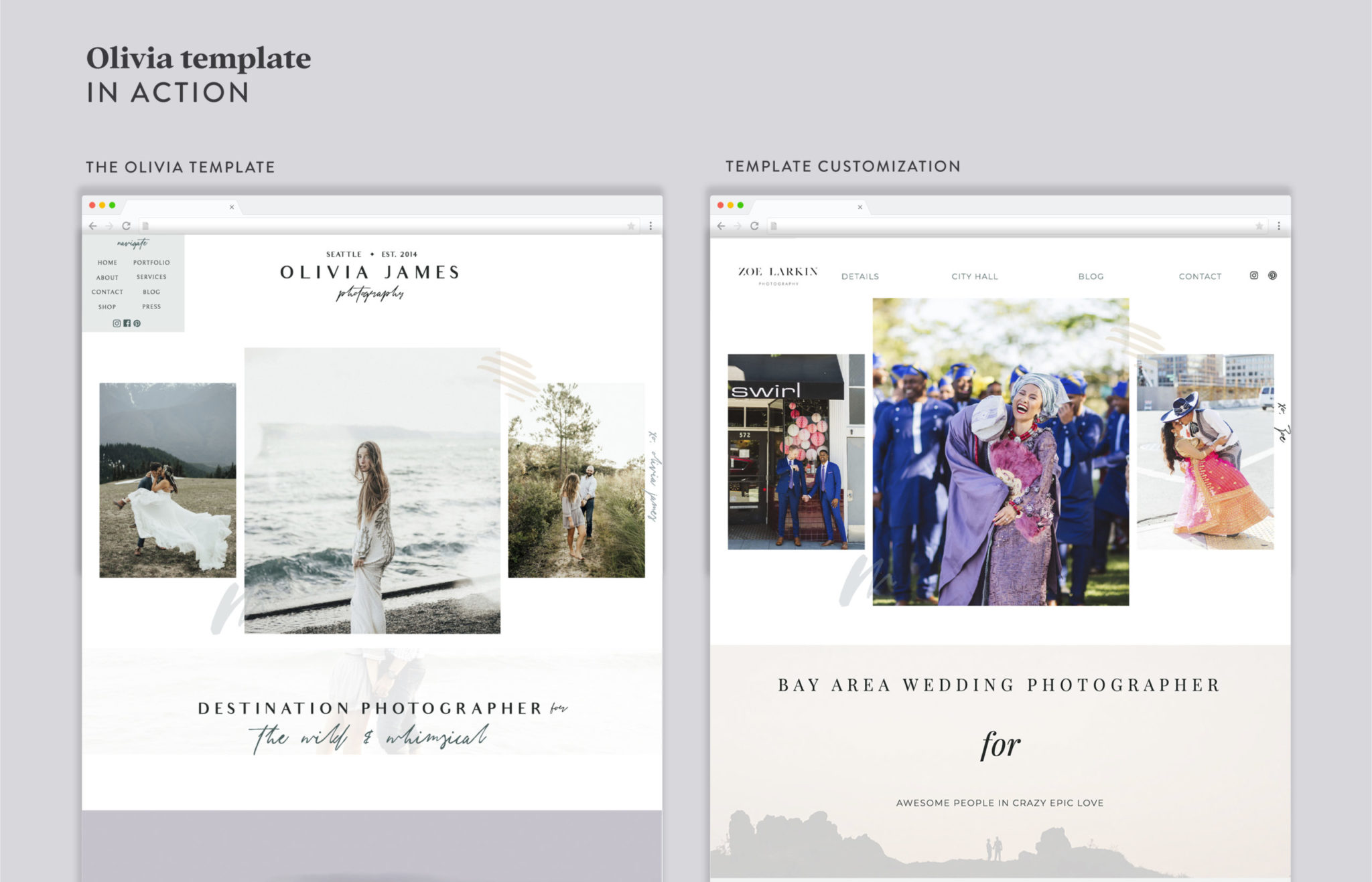 Modern photographer Showit website for Zoe Larkin, wedding photographer. A Showit website for photographers customzied