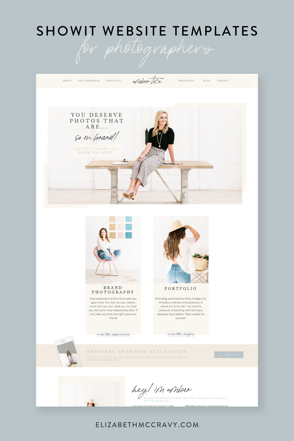 See this brand photographers website customized with Showit template.