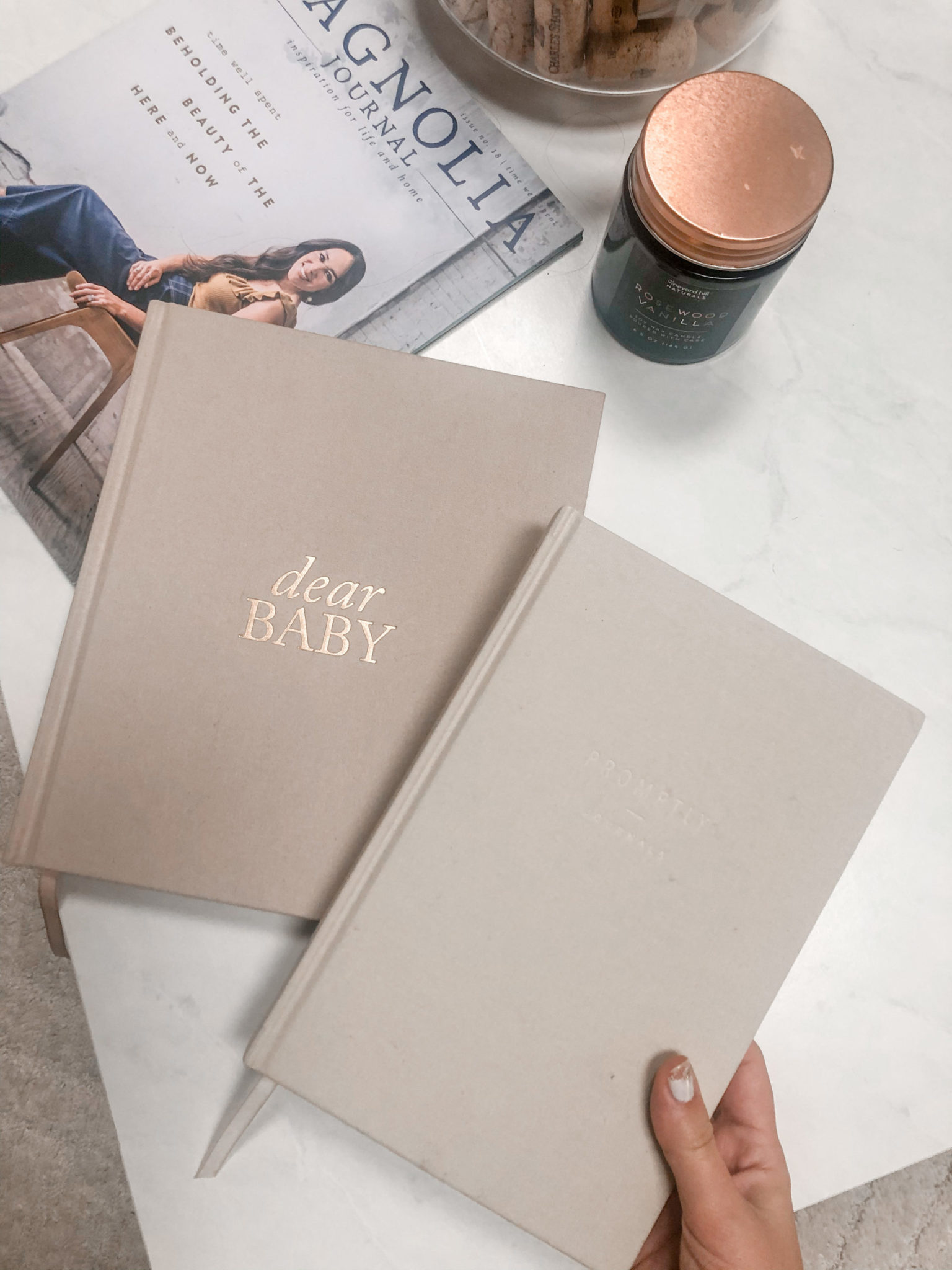 Dear Baby Journal and Promptly Journal used for Baby McCravy.