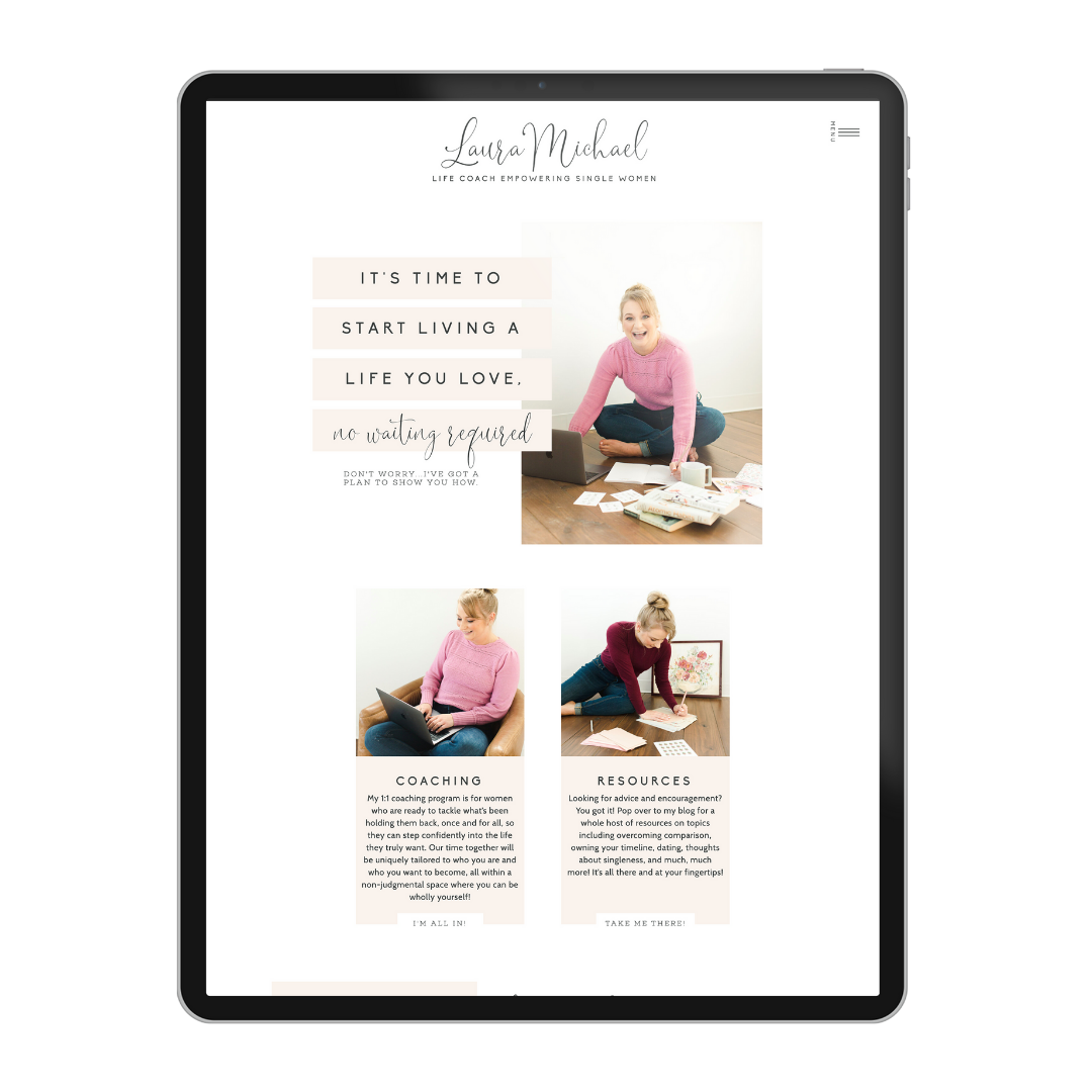 See Laura Michael's life coach web design template from Elizabeth McCravy.